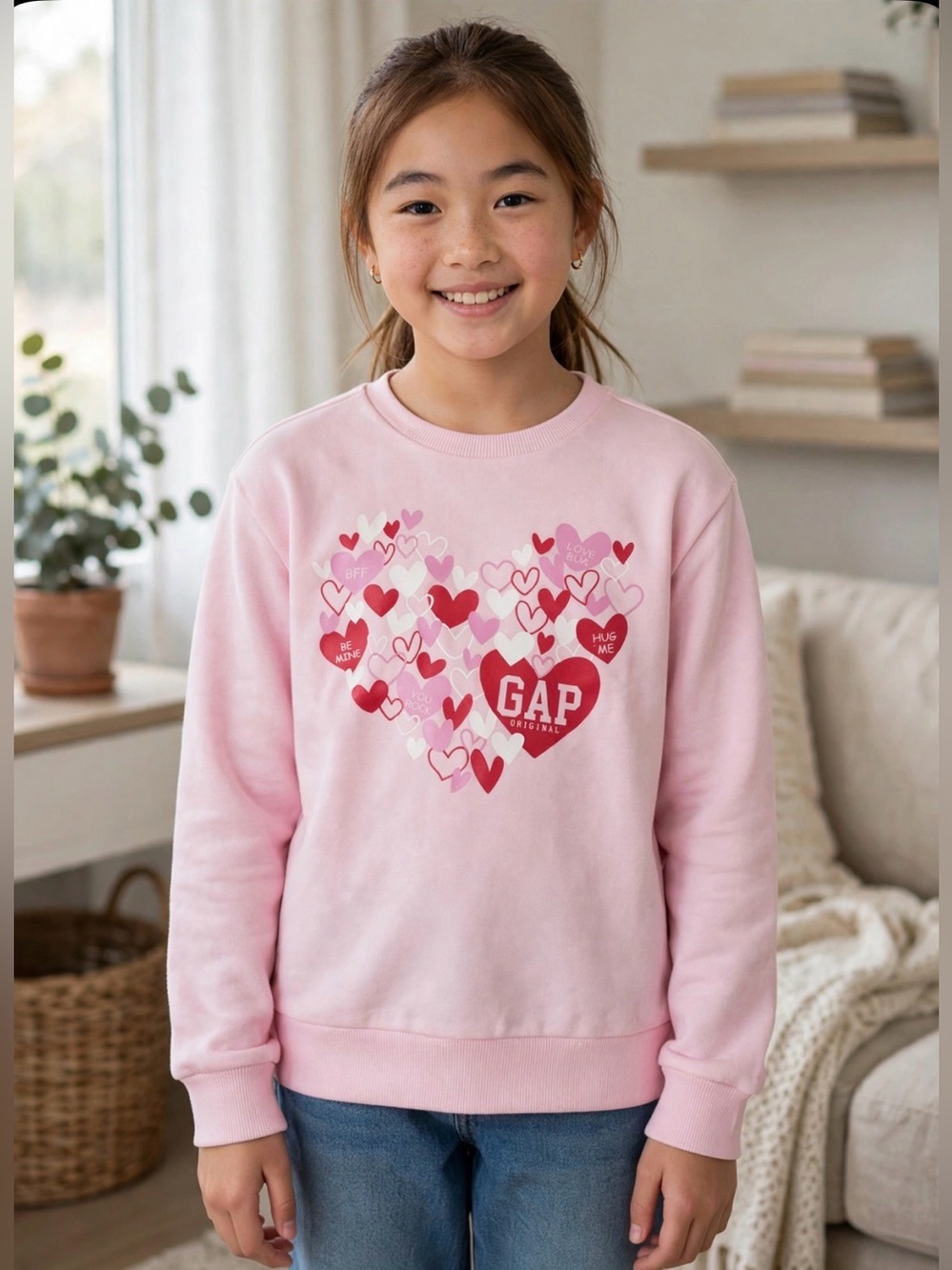 Girls Light Pink Heart Graphic sweater